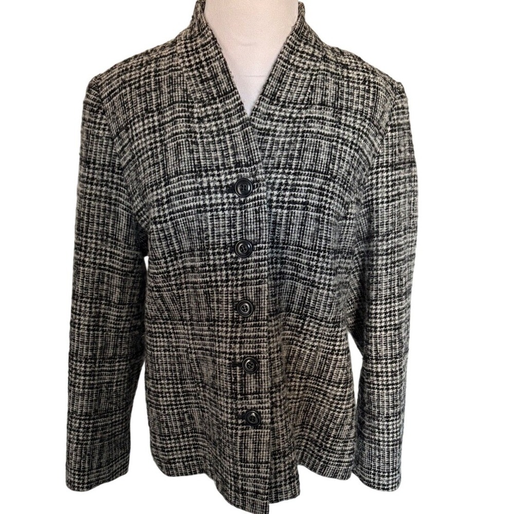 Vintage Pendleton Wool Blazer 14 Houndstooth Jacket Gray White Virgin Coat Women